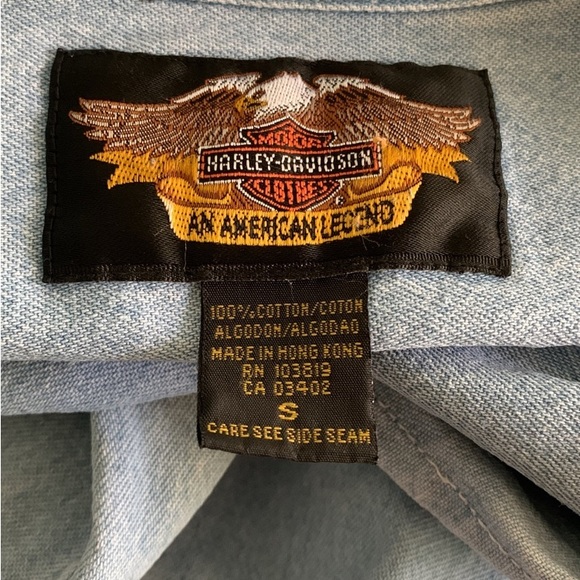 Harley Davidson Denim Shirt button down light wash long sleeve pocket men small - Picture 9 of 11
